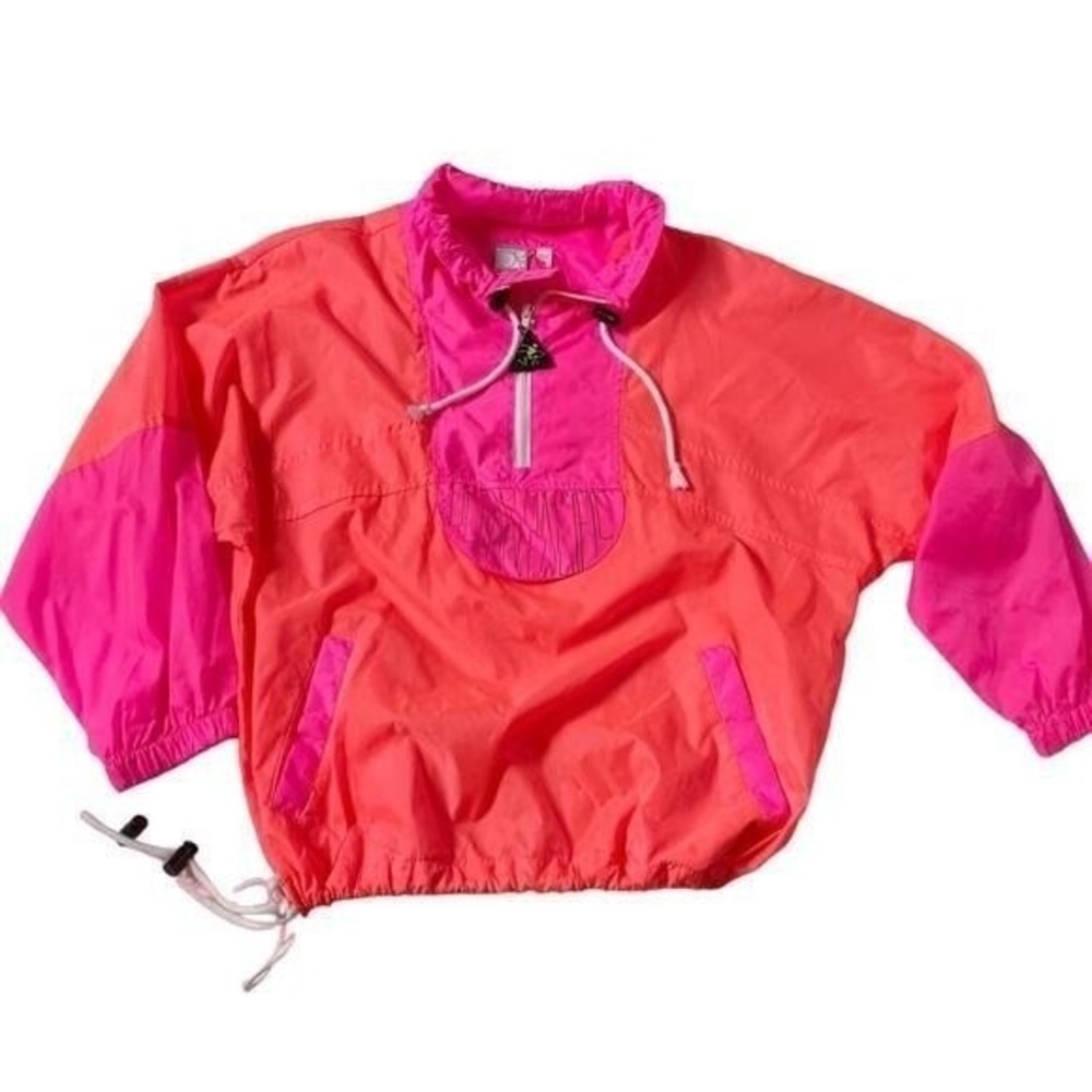 Vintage OP Hot Pink/Orange Windbreaker 3/4 Zip‎ Jacket - Junior's M - Picture 7 of 15